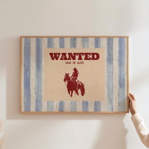Vintage Striped Wanted Poster Print Western Bedroom Print Cowboy Wall Art Rustic Mid Century Modern Decor Retro Horse Print Digital Download