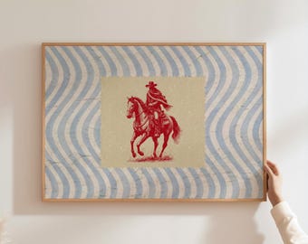 Vintage Striped Rodeo Print Western Bedroom Print Cowboy Wall Art Rustic Mid Century Modern Decor Retro Horse Print Digital Download