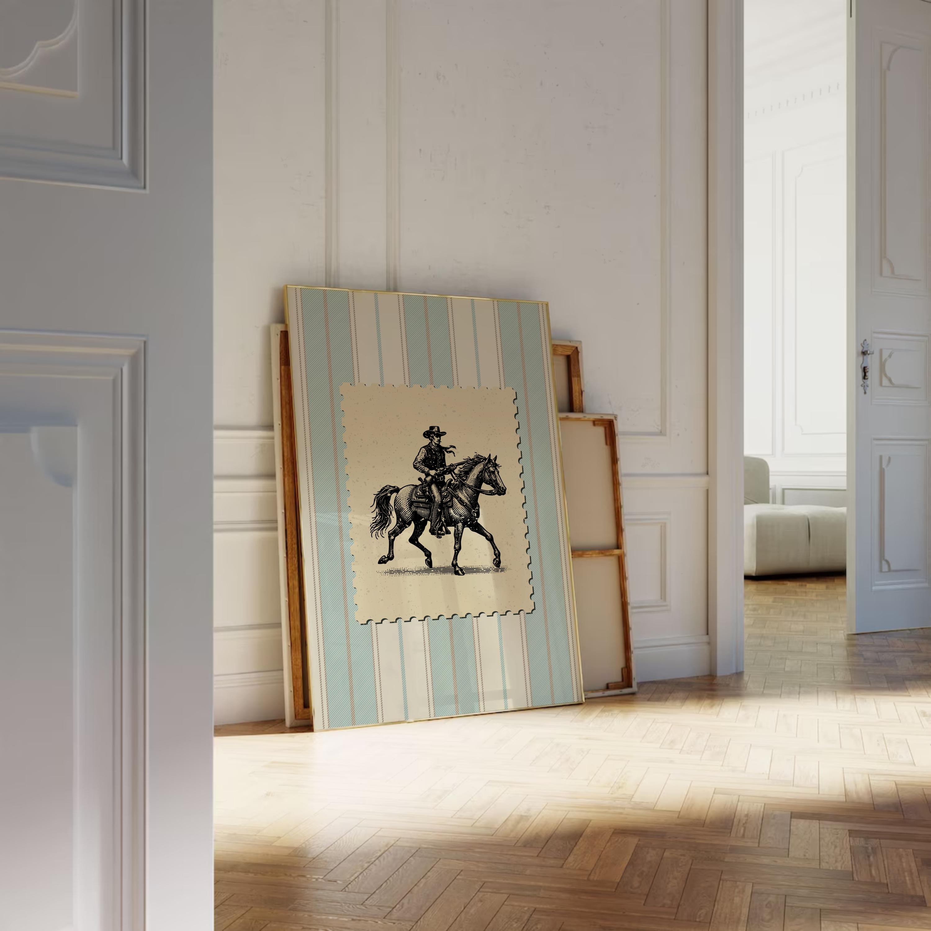 Vintage Striped Rodeo Print Western Bedroom Print Cowboy Stamp Wall Art ...