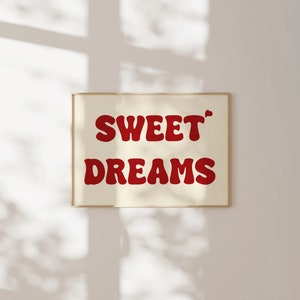 Sweet Dreams Print Above Bed Horizontal Poster Dorm Room Prints Teen Girl Bedroom Prints Aesthetic Prints Cute Retro Wall Art Digital Poster