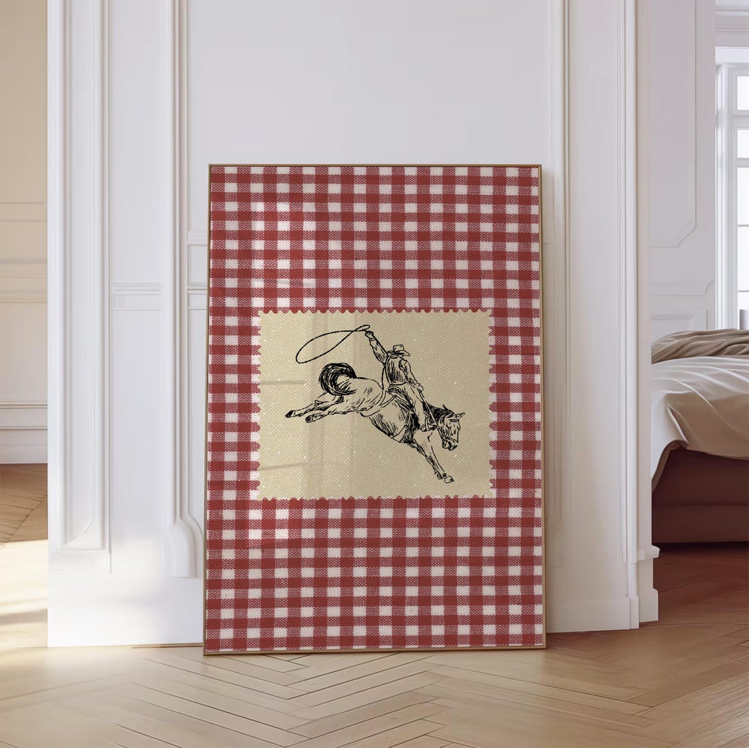 Vintage Gingham Rodeo Print Western Bedroom Print Cowboy Wall Art ...