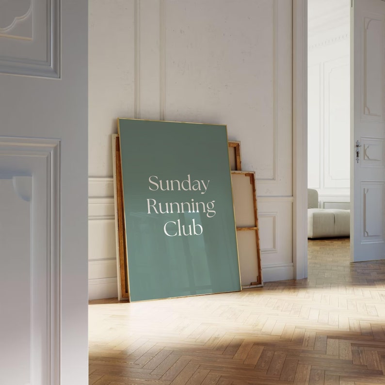 Sunday Running Club Trendy Wall Art Vintage Green Poster Marathon Poster Trendy Retro Wall Decor 90s Running Art Runner Gift Gym Room Decor