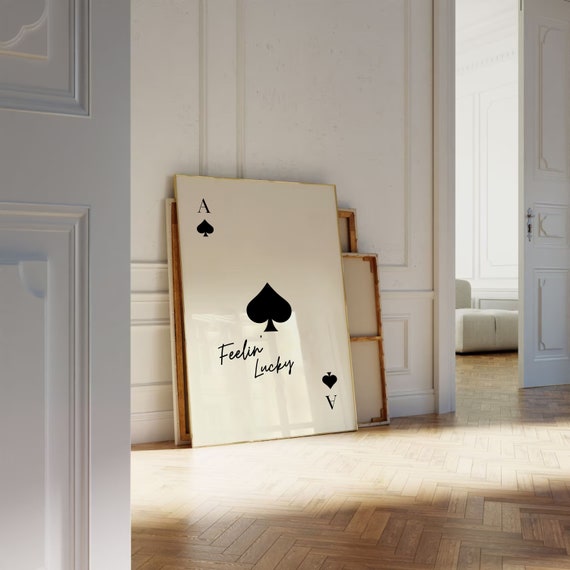 Feeling Lucky Poster Ace of Spades Print Trendy Retro Wall Art Y2K Decor Playing Card Poster Trendy Aesthetic Print Digital Download