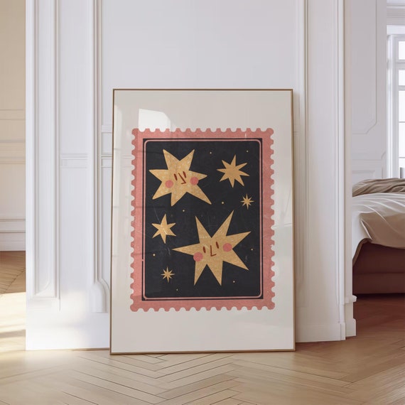 Trendy Retro Christmas Post Stamp Wall Art Merry Christmas Decorations Xmas Printable Home Decor Holiday Decor Digital Download