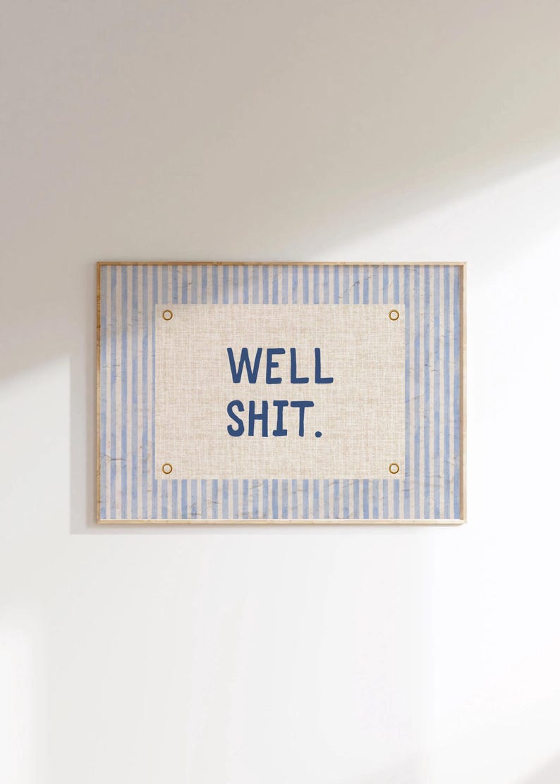 Retro Funny Bathroom Poster Funny Quote Poster Navy Blue Striped Wall ...