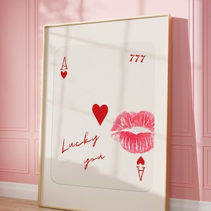 Stampa asso di cuori rossi / Arte da parete retrò alla moda, Arredamento Y2K, Poster di carte da gioco, Arte da parete alla moda, Stampa estetica alla moda, Stampa Lucky You