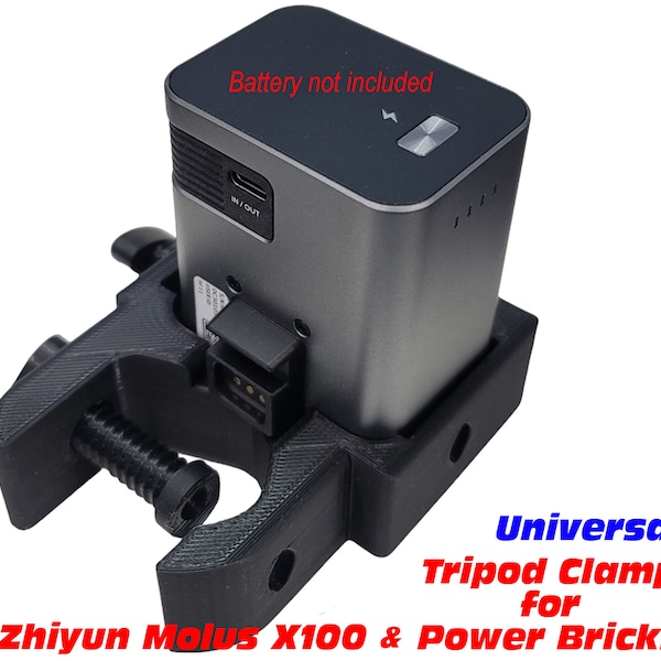 Zhiyun Molus X100 Portable Light Battery Dock / Universal Power Brick Clamp for Tripod (3D Printed)