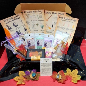 Kit de poción mágica de bruja joven con polvo mágico efervescente, tarjetas de conocimiento de bruja, amuleto de plata de recuerdo de metal real, hierbas y flores, ¡y mucho más!