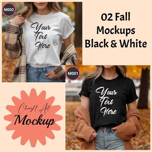 Fall T-Shirt Mockup - Black and White, Fall Mockup, Halloween Mockup, Instant Download, Bella Canvas 3001 Mockup, Autumn Mockup, M001 & M002
