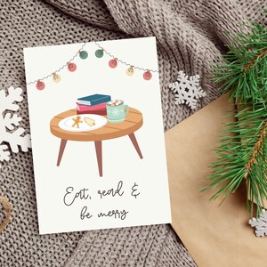 Biglietto di auguri natalizio "Mangia, leggi e sii felice" Biglietto di auguri per le feste dei libri per gli amanti dei libri