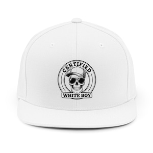 Certifierad vit snapback-keps för pojkar | Dödskallelogotyp, broderad lapp