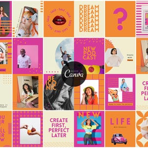 Bold Orange Pink Instagram Post Templates: Canva Designs (Digital Download)