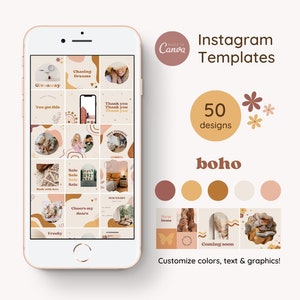 50 Boho Instagram posts templates Canva, retro instagram posts for instagram business.