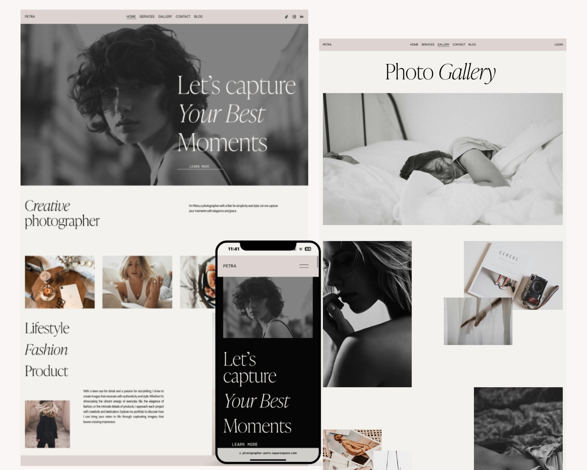 Squarespace 7.1 Template Photographer, Artist, Designer- includes landing page, blog, services, gallery, contact pages