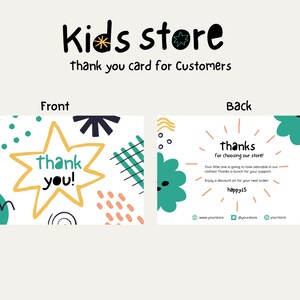 Heldere digitale bedankkaartsjabloon Canva voor kinderkledingwinkel, branding voor kleine bedrijven