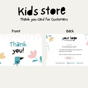 Niedliche Danke-Kartenvorlage Canva für kleine Unternehmen, digital druckbare Karte, Bestellvorlage für den Kinderladen.
