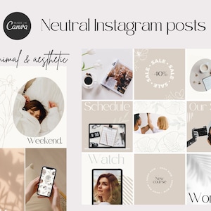 Neutral Instagram Templates, Instagram Feed Blogger template, minimal Instagram white beige ig posts & quotes Canva Instagram engagement.