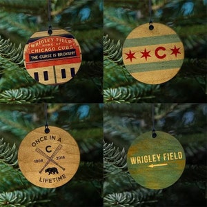 Chicago Cubs Christmas Ornament Set of four, Wooden Baseball Fan Tree Gifts 2016