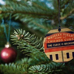 Wrigley Field Home of Chicago Cubs, The Curse Is Broken Christmas Wooden Ornament 2018