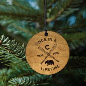 Chicago Cubs Ornament, Once In A Lifetime 2016 Wooden Christmas Baseball Ornaments