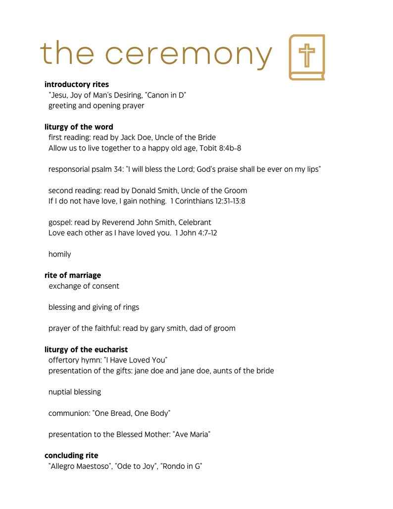 Editable Gold Modern, Minimalistic Catholic Wedding Program (digital ...