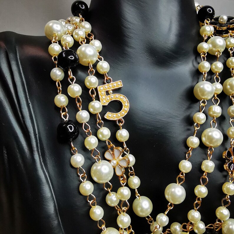 Layered Pearl Necklace Multilayer Camellia Long Necklace Etsy