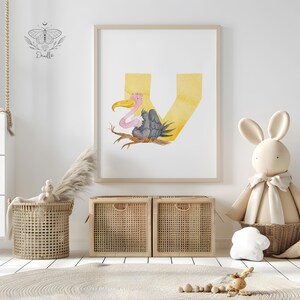 Aquarell Alphabet Buchstabe V Kunst Schöne Alphabet Druck Pastell Wand Kunst Dekor Sofortiger digitaler Download Tier Alphabet Wandkunst
