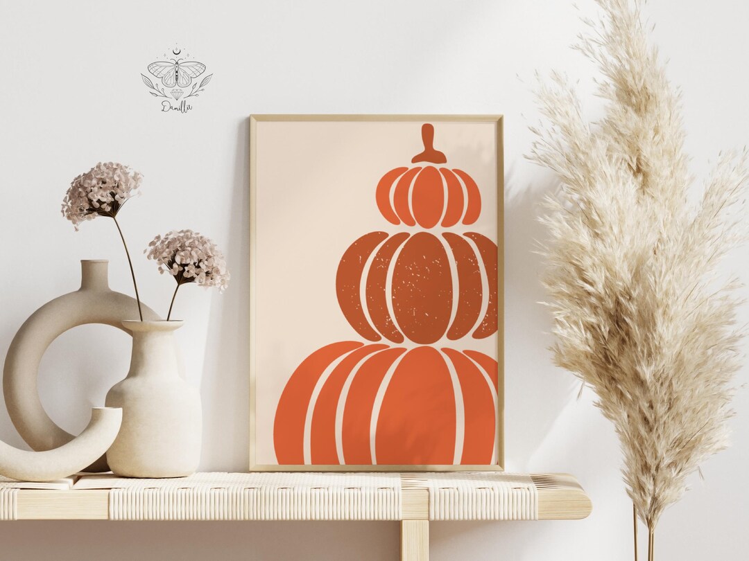 Boho Pumpkin Wall Art Minimalist Fall Stacked Pumpkin Print Rustic ...