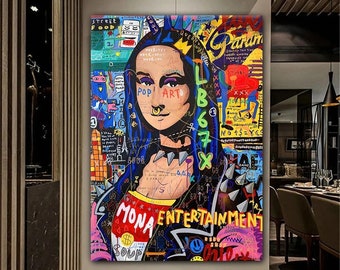 BANKSY MONA LISA Pop Art, Mona Lisa Print Framed, Mona Lisa Wall Art, Pop Art Large,Famous Painting ,Leonardo Da Vinci Art Graffiti Wall Art