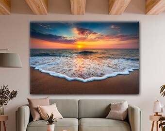 Ozean Strand Leinwand Druck Sonnenuntergang Sonnenaufgang Sonnenaufgang Große Leinwand Kunst Sea Beach Wanddekor Ocean Leinwanddruck