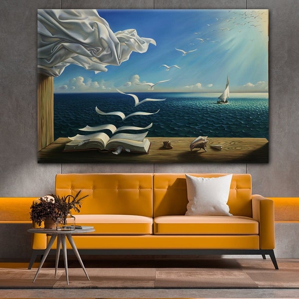 Salvador Dali - Book to Birds, Reproduction Canvas Home Decor, Dali Canvas, Salvador Dali Print, Sea Canvas, Ready to Hang!