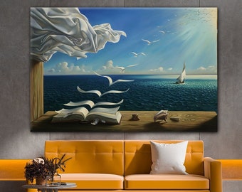 Salvador Dali - Book to Birds, Reproduction Canvas Home Decor, Dali Canvas, Salvador Dali Print, Sea Canvas, Ready to Hang!