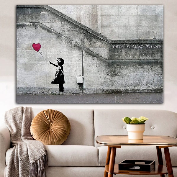 Banksy Girl With Heart Baloon - Banksy Style Canvas/ Printed Picture Wall Art Decoration,Banksy Love Red Balloon ,CANVAS READY to Hang