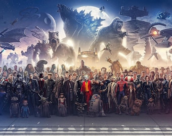 Blockbuster 150 Movies Characters XXL ' Blockbuster Fine Art Panorama Print on canvas | Movie pano on canvas, Eye Catcher Movie Fan Gift