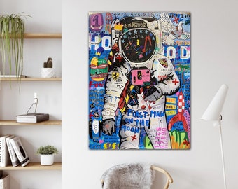 BANKSY ASTRONAUT Wall ART Canvas Print Space Wall Art Banksy Geïnspireerd Space Astronaut Art Street Art Pop Art Wall Art Graffiti Wall Art