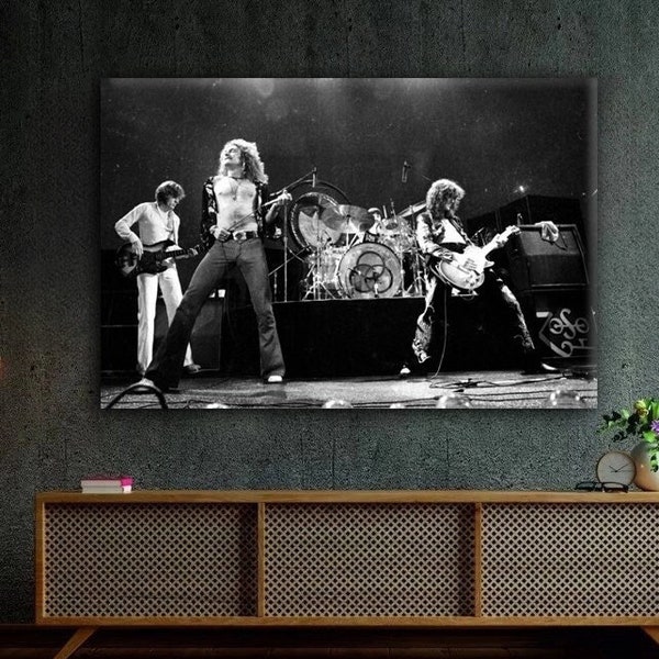 Led Zeppelin Robert Plant Leinwand Kunstdruck Schwarz & Weiß 1970er Jahre Musik Band Leinwand Wandkunst und Wohnkultur, fertig zum Aufhängen