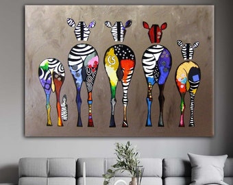 Banksy Zebra Art, Colorful Zebra Wall Art, Abstract Oil Painting on Canvas, Animals Prints, Zebra Abstract Canvas, Colorful Animal Wall Art