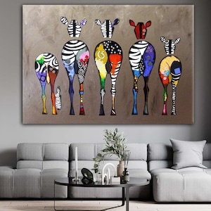 Banksy Zebra Art, Colorful Zebra Wall Art, Abstract Oil Painting on Canvas, Animals Prints, Zebra Abstract Canvas, Colorful Animal Wall Art