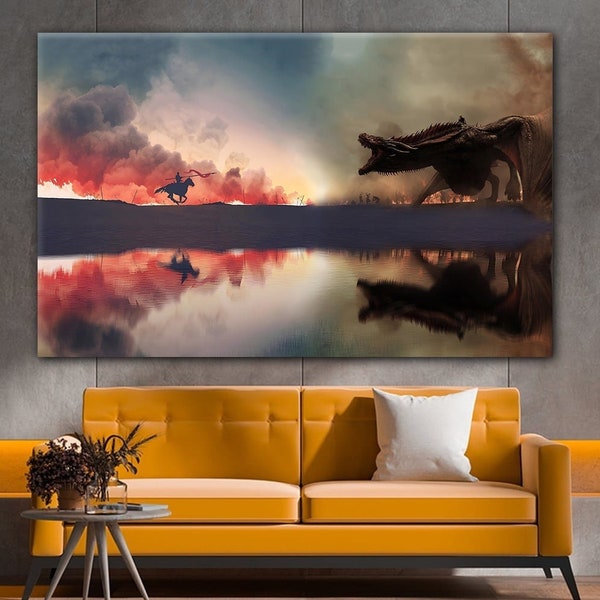 Game of Throne Canvas Art, Game of Throne Dragon War, Large Canvas, Canvas Wall Art, Painting on Canvas, Dragon War Wall Art,