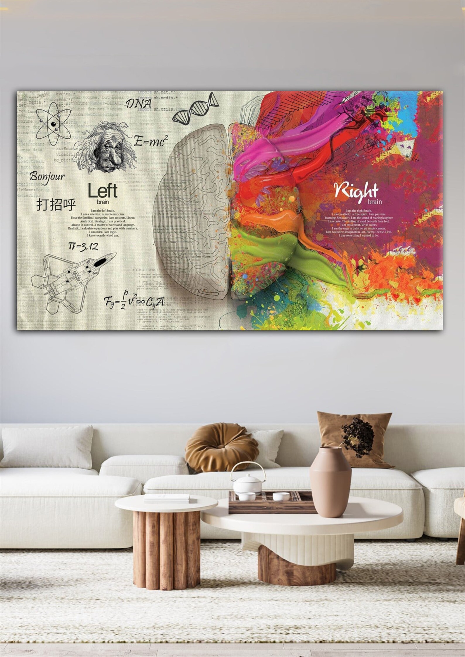 Brain Anatomy Art Colorful Right&left Brain Print Science Wall Decor ...