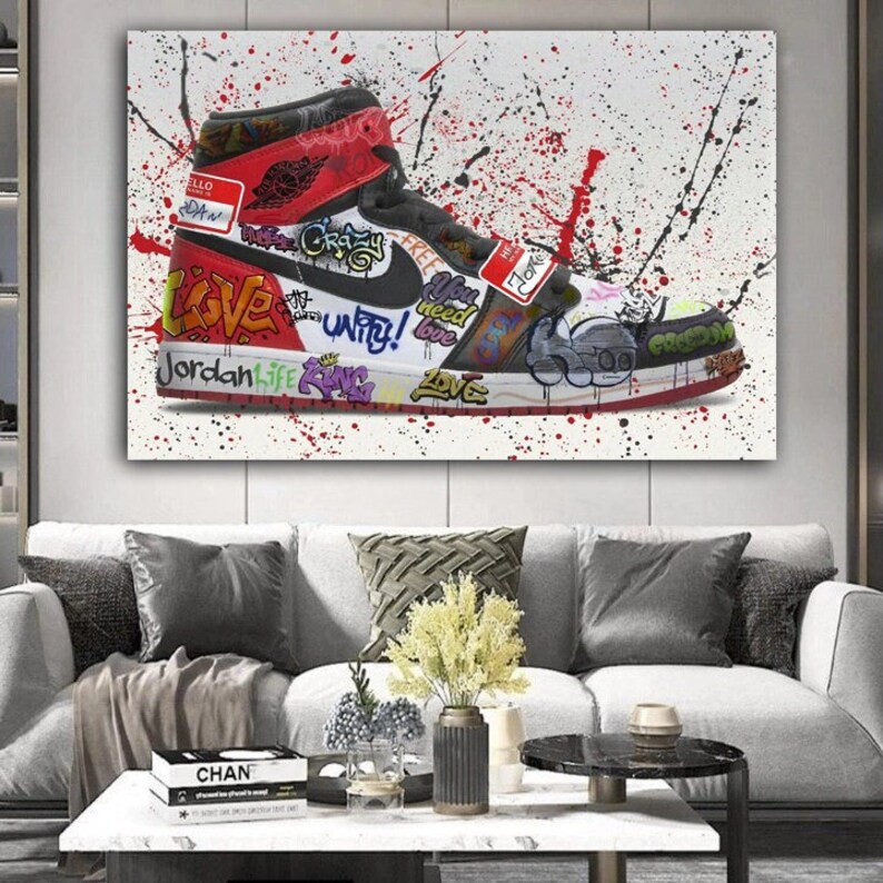 Jordan Graffiti Canvas Wall Art, Air Jordan Canvas Wall Art, Jordan 1