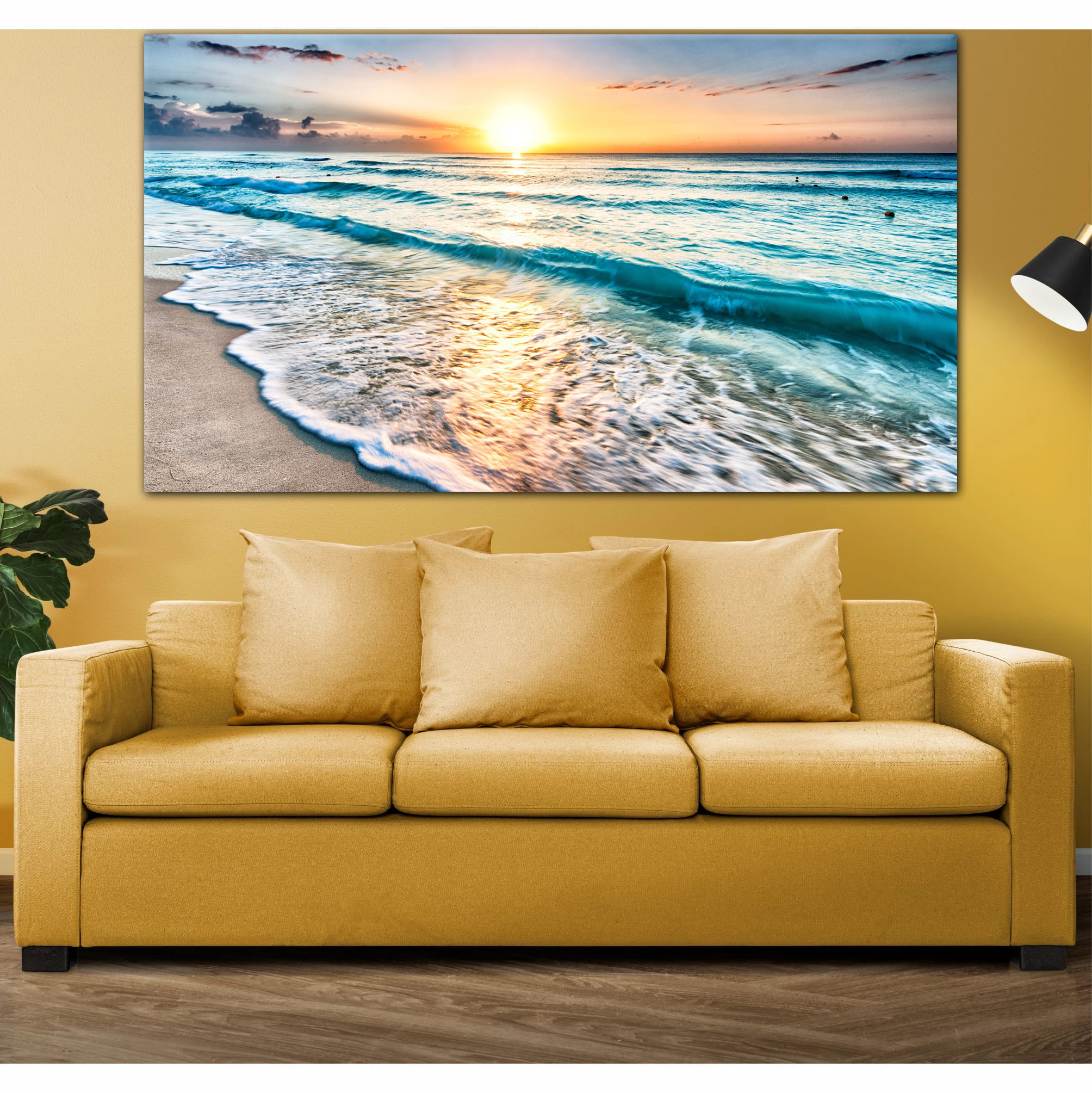 Ocean Beach Canvas Print Sunset Wall Art Sunrise Large Canvas Art Sea ...