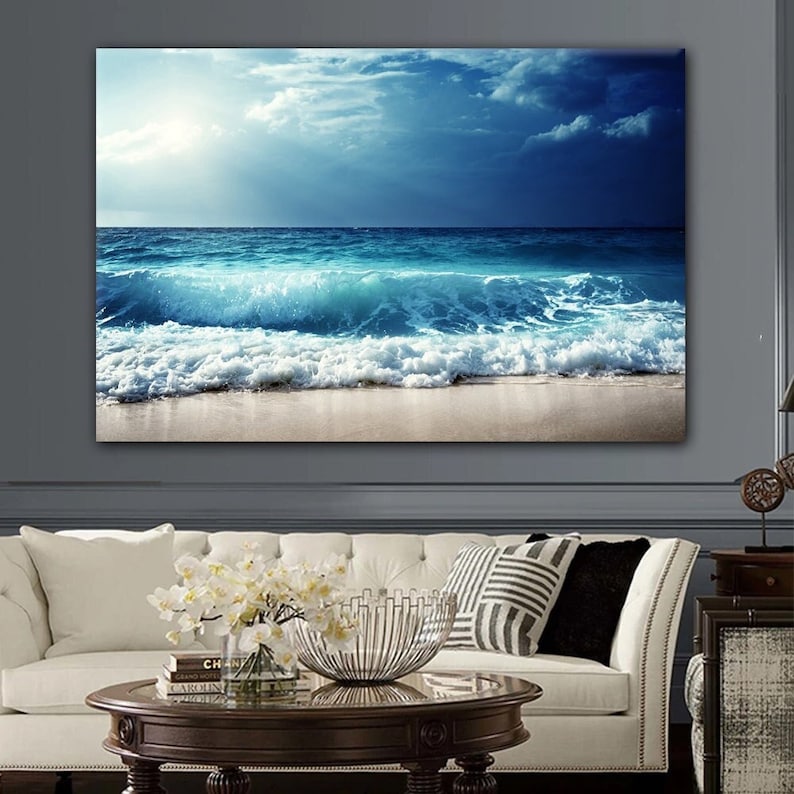 Ocean Beach canvas prints Sea landscape Nautical photo Coastal canvas print Sea wave canvas Extra large wall art Ready to hang