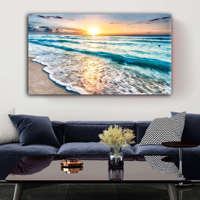 Ocean Beach Canvas Print Sunset Wall Art Sunrise Large Canvas Art Sea ...