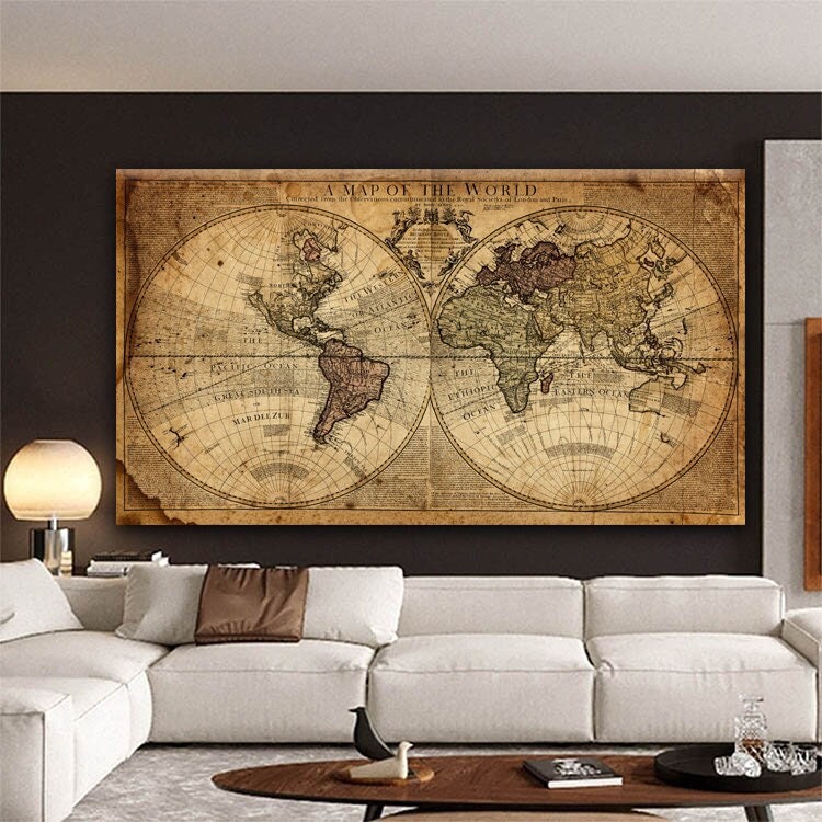 Vintage World Map Canvas Art Old World Map Old World Map Art Etsy