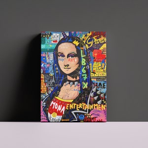BANKSY MONA LISA Pop Art Mona Lisa Print Framed Mona Lisa Wall Art Pop Art Large Famous Painting Leonardo Da Vinci Art Graffiti Wall Art