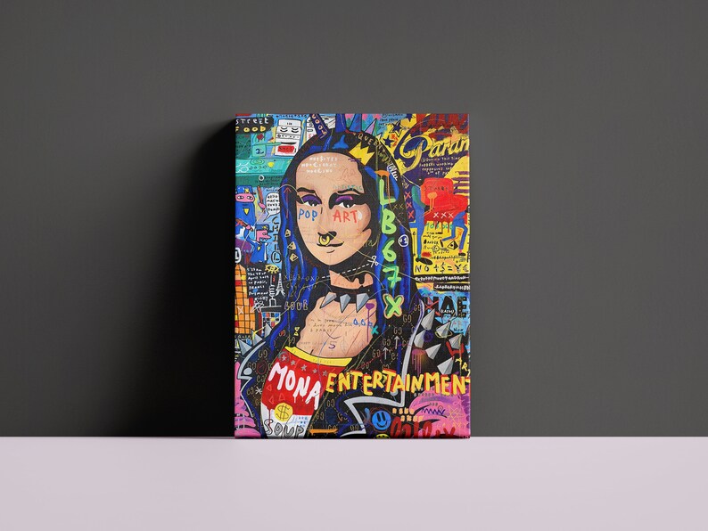 BANKSY MONA LISA Pop Art Mona Lisa Print Framed Mona Lisa Wall Art Pop Art Large Famous Painting Leonardo Da Vinci Art Graffiti Wall Art