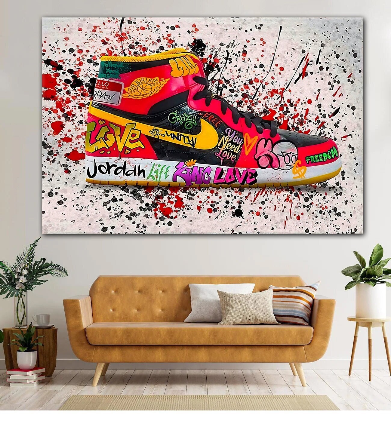 Jordan Graffiti Canvas Wall Art, Air Jordan Canvas Wall Art, Jordan 1