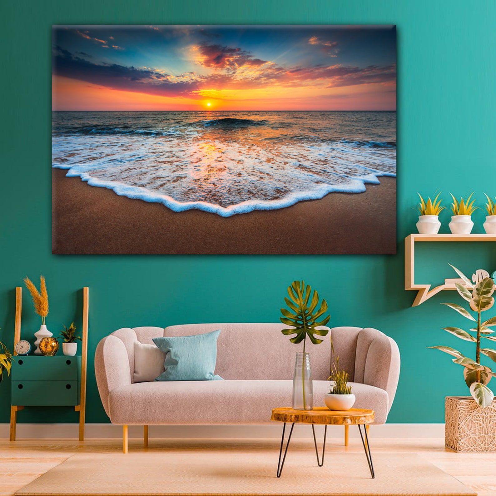 Ocean Beach Canvas Print Sunset Wall Art Sunrise Large Canvas Art Sea ...