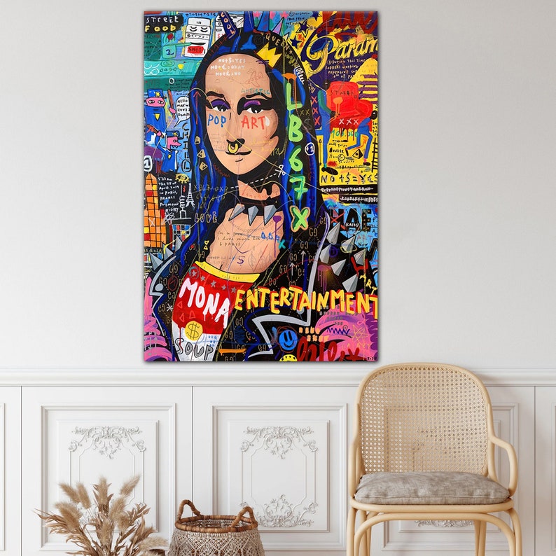 BANKSY MONA LISA Pop Art Mona Lisa Print Framed Mona Lisa Wall Art Pop Art Large Famous Painting Leonardo Da Vinci Art Graffiti Wall Art